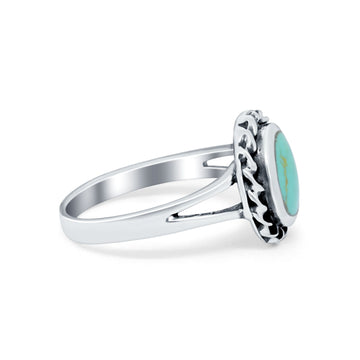 Oval Simulated Turquoise CZ Ring Split Shank Braided Round 925 Sterling Silver
